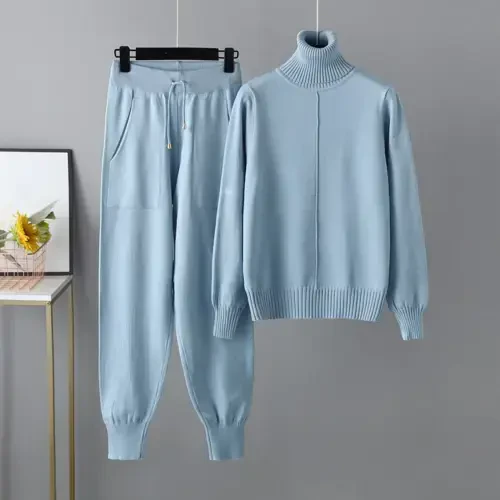BLVB Sweatsuits for Women 2 Piece Knit Outfits Long Sleeve Turtleneck Pullover Jogger Pants Tracksuit Lounge Sweaters Sets - 6