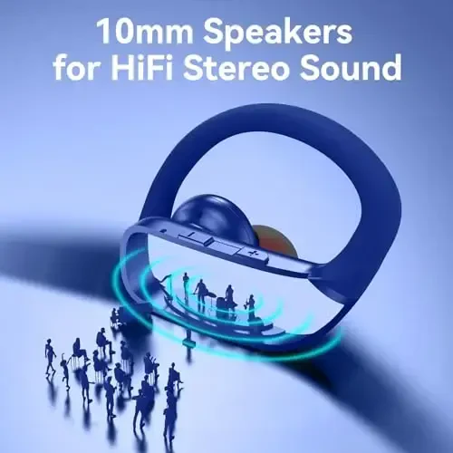 bmani Беспроводные наушники Bluetooth-наушники 48 часов воспроизведения спортивные наушники с LED-дисплеем Накладные наушники с крючками для ушей Встроенный микрофон Гарнитура для тренировок Синий - 6