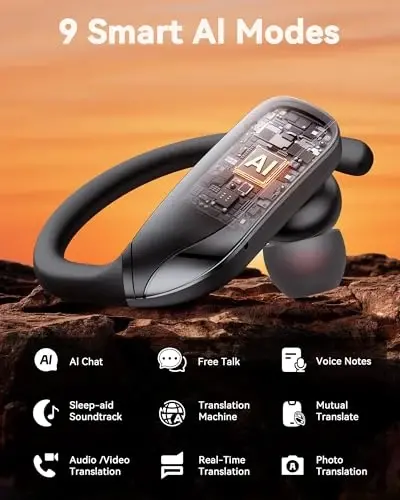 bmani Ear Buds Wireless Earbuds Bluetooth Headphones with 80H Playtime LED Display Case, Over-Ear Hook with Mic, Stereo Sound, Easy Button Controls, Sports Earphones for Running Workout Gym Black - 4