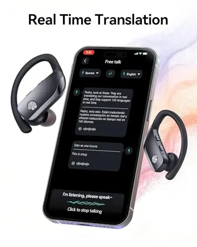 bmani Ear Buds Wireless Earbuds Bluetooth Headphones with 80H Playtime LED Display Case, Over-Ear Hook with Mic, Stereo Sound, Easy Button Controls, Sports Earphones for Running Workout Gym Black - 6