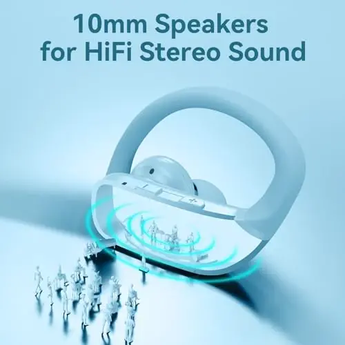 bmani Ear Buds Wireless Earbuds Bluetooth Headphones with 80H Playtime LED Display Case, Over-Ear Hook with Mic, Stereo Sound, Easy Button Controls, Sports Earphones for Running Workout Sky Blue - 5