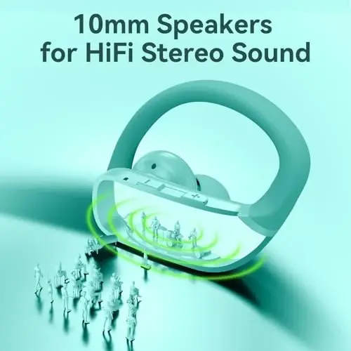 bmani Ear Buds Wireless Earbuds Bluetooth Headphones with 80H Playtime LED Display Case, Over-Ear Hook with Mic, Stereo Sound, Easy Button Controls, Sports Earphones for Running Workout Gym Mint Green - 5