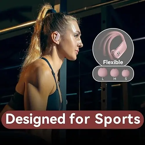 bmani Simsiz Quloqchinlar Bluetooth Quloqchinlar 48 soat Davom etadigan Sport Quloqchinlari LED Displeyli Quloq Usti Quloqchinlari Quloq Ilgaklari bilan O'rnatilgan Mikrofonli Quloqchin Mashg'ulotlar Uchun Pushti - 2