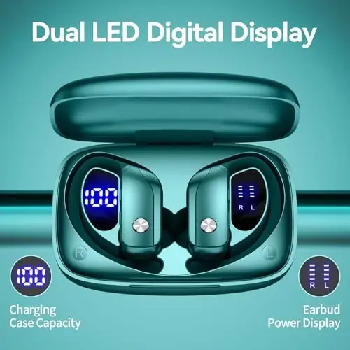 bmani Simsiz Quloqchinlar Bluetooth Quloqchinlar 48 soat Davom Etuvchi Sport Quloqchinlar LED Displeyli Quloq Usti Quloqchinlar Quloq Ilagi bilan O'rnatilgan Mikrofonli Garniтура Mashq Uchun Yashil - 2