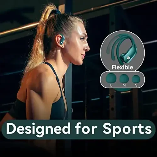 bmani Simsiz Quloqchinlar Bluetooth Quloqchinlar 48 soat Davom Etuvchi Sport Quloqchinlar LED Displeyli Quloq Usti Quloqchinlar Quloq Ilagi bilan O'rnatilgan Mikrofonli Garniтура Mashq Uchun Yashil - 1