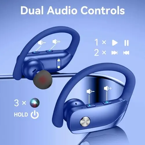 bmani Simsiz Quloqchinlar Bluetooth Quloqchinlar 48 soat O'ynash Sport Quloqchinlar LED Displeyli Quloq Usti Quloqchinlar Quloq Ilgaklari bilan O'rnatilgan Mikrofonli Quloqchin Mashg'ulot uchun Ko'k - 5