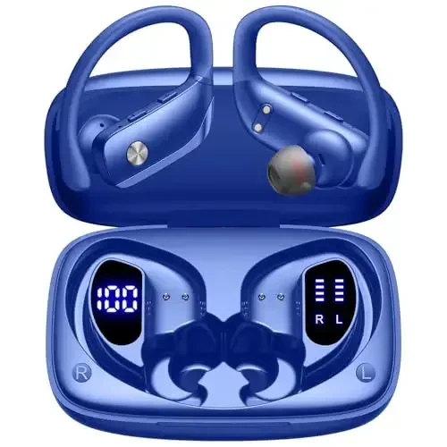 bmani Simsiz Quloqchinlar Bluetooth Quloqchinlar 48 soat O'ynash Sport Quloqchinlar LED Displeyli Quloq Usti Quloqchinlar Quloq Ilgaklari bilan O'rnatilgan Mikrofonli Quloqchin Mashg'ulot uchun Ko'k - 3