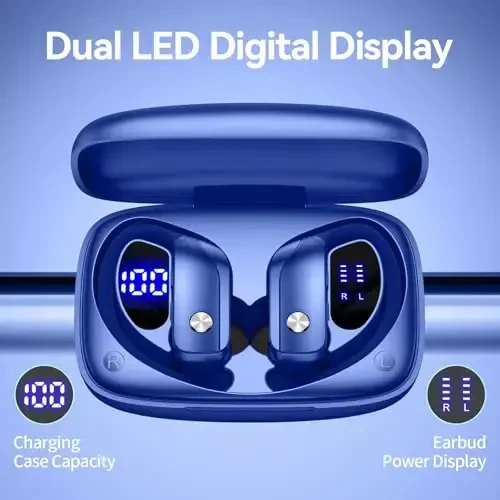 bmani Simsiz Quloqchinlar Bluetooth Quloqchinlar 48 soat O'ynash Sport Quloqchinlar LED Displeyli Quloq Usti Quloqchinlar Quloq Ilgaklari bilan O'rnatilgan Mikrofonli Quloqchin Mashg'ulot uchun Ko'k - 4