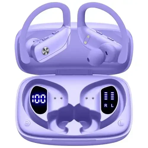 bmani Simsiz Quloqchinlar Bluetooth Quloqchinlar 48 soat O'ynash Sport Quloqchinlar LED Ekranli Quloq Ustki Quloqchinlar Quloq Ilagi bilan O'rnatilgan Mikrofonli Quloqchin Mashg'ulotlar uchun Binafsha - 4