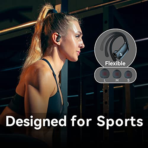 bmani Wireless Earbuds Bluetooth Headphones 48hrs Play Back Sport Earphones with LED Display Over-Ear Buds with Earhooks Built-in Mic Headset for Workout Black - 9