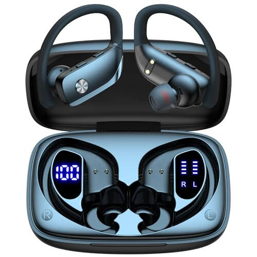 bmani Wireless Earbuds Bluetooth Headphones 48hrs Play Back Sport Earphones with LED Display Over-Ear Buds with Earhooks Built-in Mic Headset for Workout Black - 4