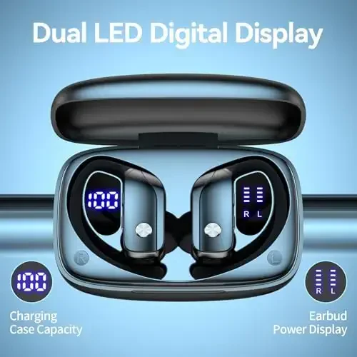 bmani Wireless Earbuds Bluetooth Headphones 48hrs Play Back Sport Earphones with LED Display Over-Ear Buds with Earhooks Built-in Mic Headset for Workout Black - 5
