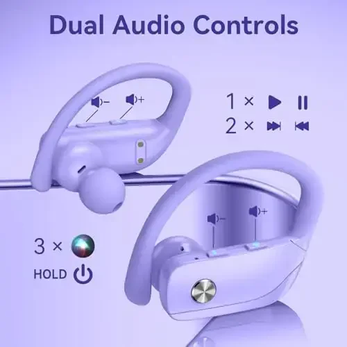 bmani Wireless Earbuds Bluetooth Headphones 48hrs Play Back Sport Earphones with LED Display Over-Ear Buds with Earhooks Built-in Mic Headset for Workout Purple - 5