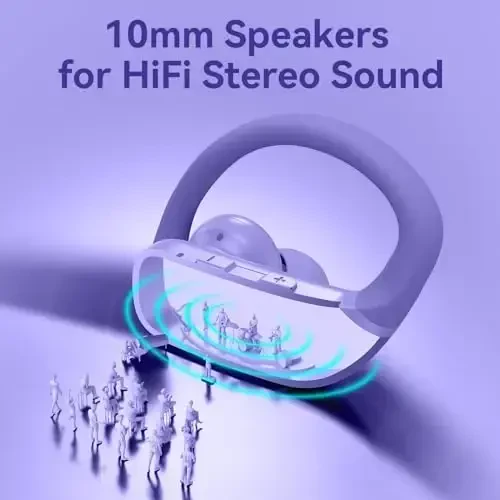 bmani Wireless Earbuds Bluetooth Headphones 48hrs Play Back Sport Earphones with LED Display Over-Ear Buds with Earhooks Built-in Mic Headset for Workout Purple - 6