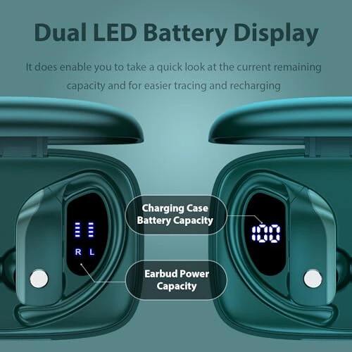 bmanl Wireless Earbuds Bluetooth Headphones 48hrs Play Back Sport Earphones with LED Display Over-Ear Buds with Earhooks Built-in Mic Headset for Workout Green - bmanl