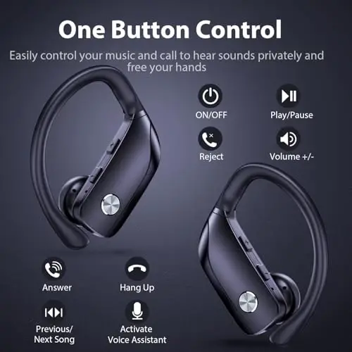 bmanl Wireless Earbuds Bluetooth Headphones 48hrs Play Back Sport Earphones with LED Display Over-Ear Buds with Earhooks Built-in Mic Headset for Workout Black - bmanl (1)
