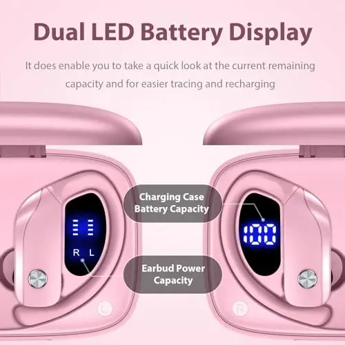 bmanl Simsiz Quloqchinlar Bluetooth Quloqchinlar 48 soat O'ynash Sport Quloqchinlar LED Displeyli Quloq Usti Quloqchinlar Quloq Ilmoqlari O'rnatilgan Mikrofonli Garniтура Mashg'ulot Uchun Pushti - bmanl