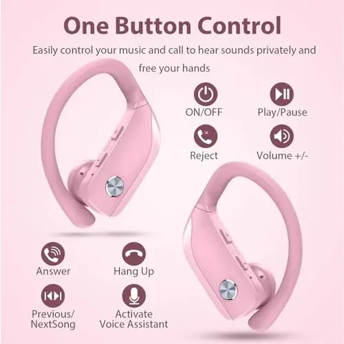 bmanl Simsiz Quloqchinlar Bluetooth Quloqchinlar 48 soat O'ynash Sport Quloqchinlar LED Displeyli Quloq Usti Quloqchinlar Quloq Ilmoqlari O'rnatilgan Mikrofonli Garniтура Mashg'ulot Uchun Pushti - bmanl (1)