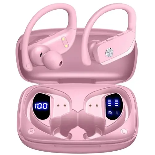 bmanl Simsiz Quloqchinlar Bluetooth Quloqchinlar 48 soat O'ynash Sport Quloqchinlar LED Displeyli Quloq Usti Quloqchinlar Quloq Ilmoqlari O'rnatilgan Mikrofonli Garniтура Mashg'ulot Uchun Pushti - 3