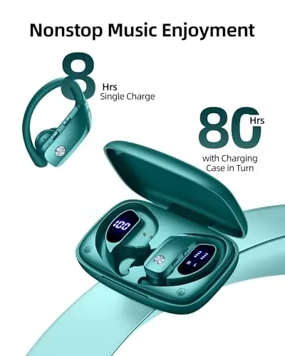 bmanl Simsiz Quloqchinlar Bluetooth Quloqchinlar 48 soat o'ynash Sport Quloqchinlar LED Ekranli Quloq Usti Quloqchinlar Quloq Kancalari bilan O'rnatilgan Mikrofonli Quloqchin Mashq qilish uchun Yashil - BMANL (1)