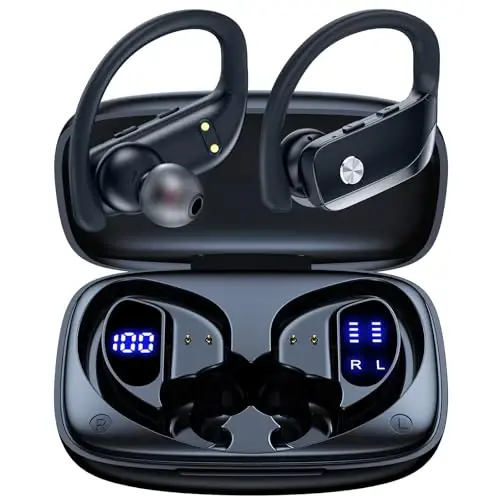 bmanl Simsiz Quloqchinlar Bluetooth Quloqchinlar 48 soat O'ynash Sport Quloqchinlari LED Displeyli Quloq Usti Quloqchinlari Quloq Istag'ichli O'rnatilgan Mikrofonli Quloqchin Mashg'ulot Uchun Qora - 3