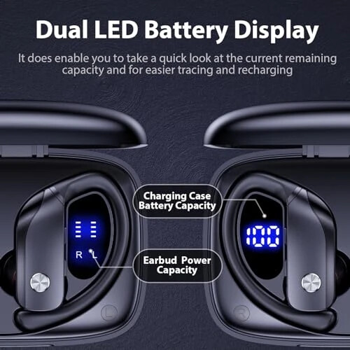 bmanl Wireless Earbuds Bluetooth Headphones 48hrs Play Back Sport Earphones with LED Display Over-Ear Buds with Earhooks Built-in Mic Headset for Workout Black - bmanl