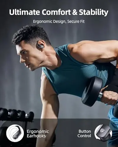bmanl Wireless Earbuds Bluetooth Headphones 48hrs Play Back Sport Earphones with LED Display Over-Ear Buds with Earhooks Built-in Mic Headset for Workout Black - 6
