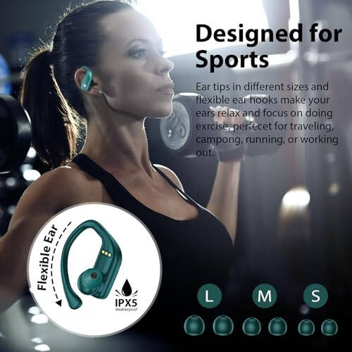 bmanl Wireless Earbuds Bluetooth Headphones 48hrs Play Back Sport Earphones with LED Display Over-Ear Buds with Earhooks Built-in Mic Headset for Workout Green - 6