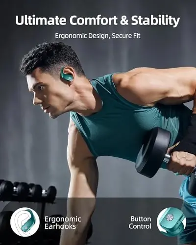 bmanl Wireless Earbuds Bluetooth Headphones 48hrs Play Back Sport Earphones with LED Display Over-Ear Buds with Earhooks Built-in Mic Headset for Workout Green - 6