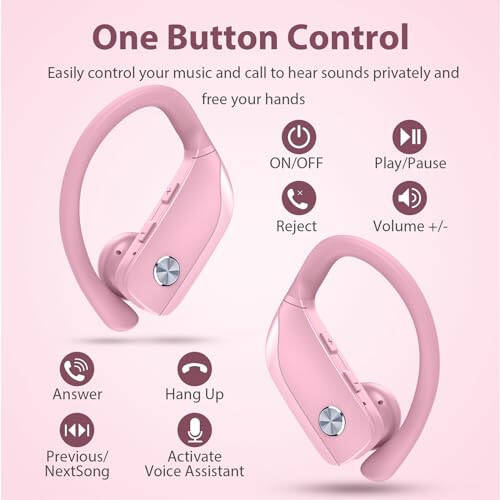 bmanl Wireless Earbuds Bluetooth Headphones 48hrs Play Back Sport Earphones with LED Display Over-Ear Buds with Earhooks Built-in Mic Headset for Workout Pink - 4