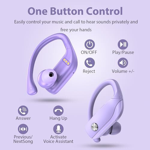 bmanl Wireless Earbuds Bluetooth Headphones 48hrs Play Back Sport Earphones with LED Display Over-Ear Buds with Earhooks Built-in Mic Headset for Workout Purple - 4