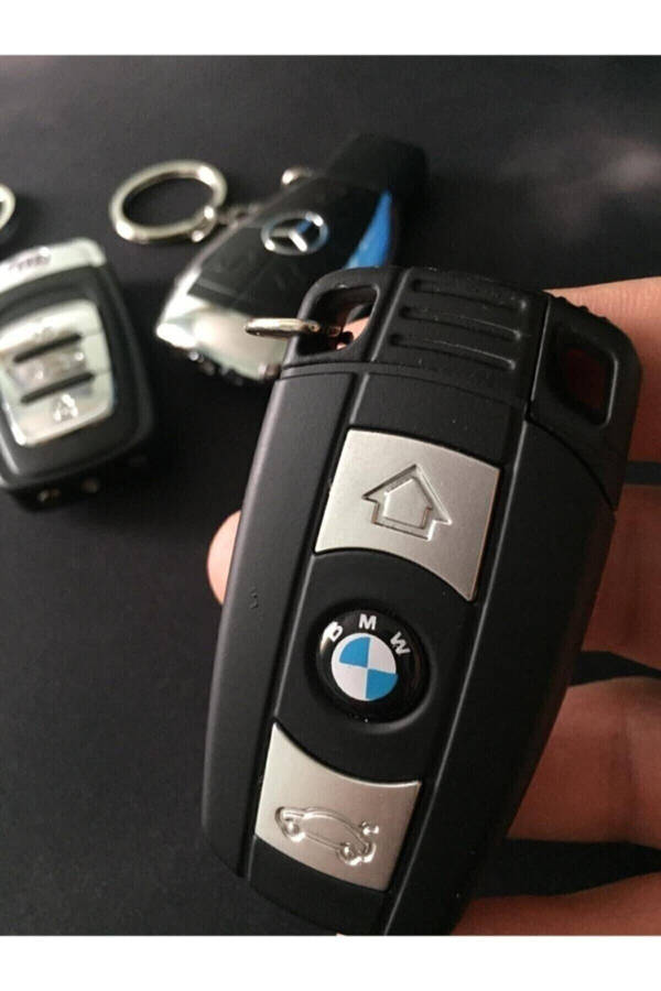 BMW Logo Car Key Figured Lighted Red Flame Turbo Lighter Keychain - 1