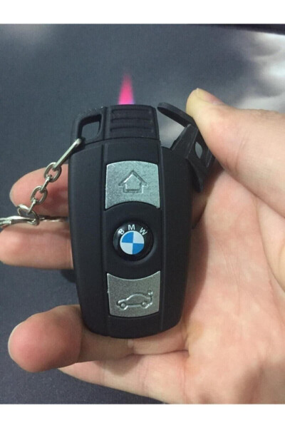 BMW Logo Car Key Figured Lighted Red Flame Turbo Lighter Keychain - 3