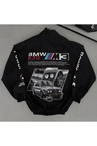 Bmw ///m M3 Unisex Parachute Fabric Oversize Digital Printed Navy Blue Windbreaker Raincoat Thin Jacket-Blue - 1