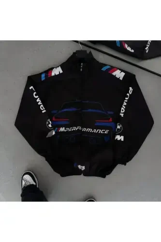 Bmw ///m M3 Unisex Parachute Fabric Oversize Digital Printed Navy Blue Windbreaker Raincoat Thin Jacket-Blue - 3