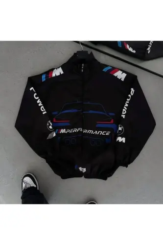 Bmw ///m M3 Unisex Parachute Fabric Oversize Digital Printed Navy Blue Windbreaker Raincoat Thin Jacket-Blue - 3