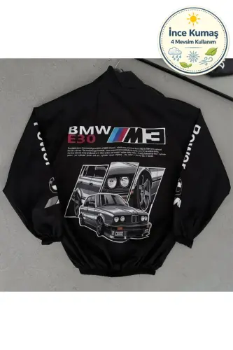 Bmw ///m M3 Unisex Parachute Fabric Oversize Digital Printed Navy Blue Windbreaker Raincoat Thin Jacket-Blue 