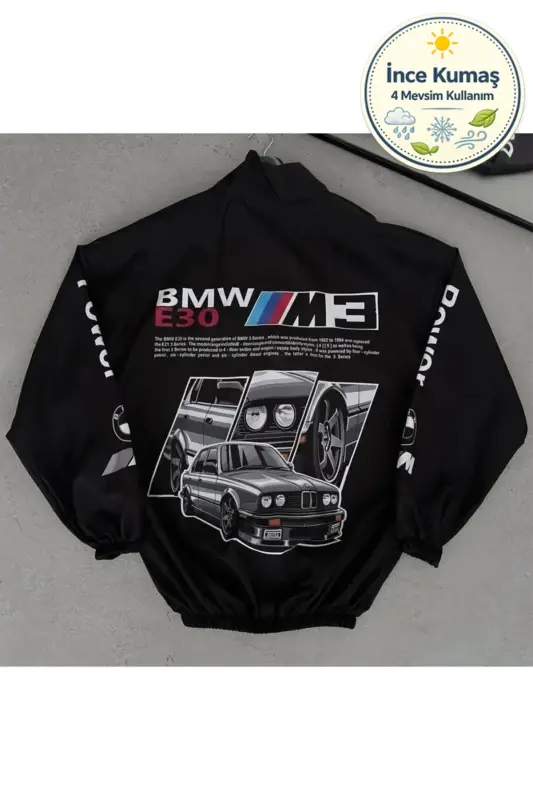 Bmw ///m M3 Unisex Parachute Fabric Oversize Digital Printed Navy Blue Windbreaker Raincoat Thin Jacket-Blue - 1