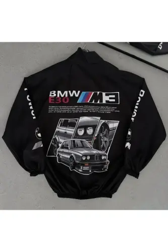 Bmw ///m M3 Unisex Paraşüt Kumaş Oversize Dijital Baskılı Lacivert Rüzgarlık Yağmurluk İnce Ceket-Mavii 