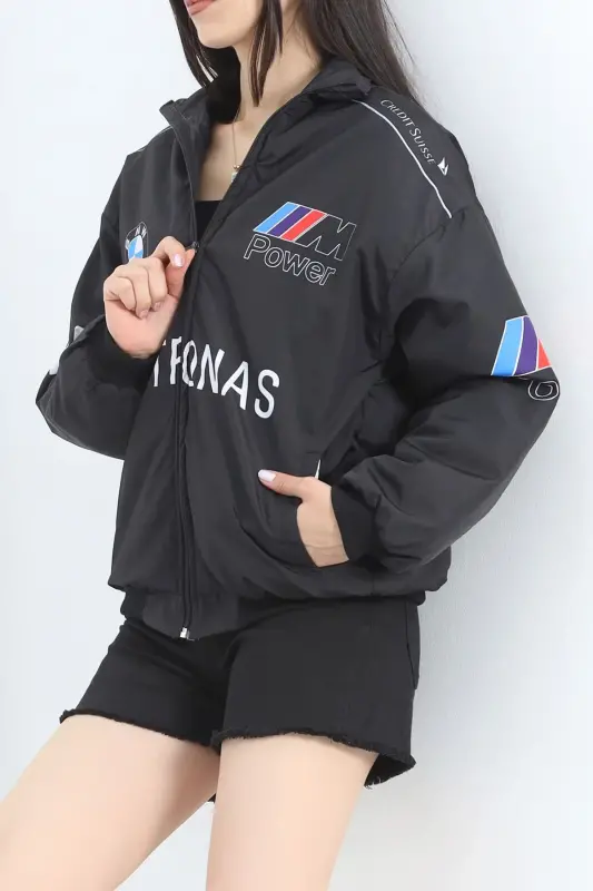 Bmw ///m Retro Uniseks Parashut Mato Oversize Raqamli Bosma Qora Shamol Qaytargich Yomg'ir Palto - To'q ko'k - 5