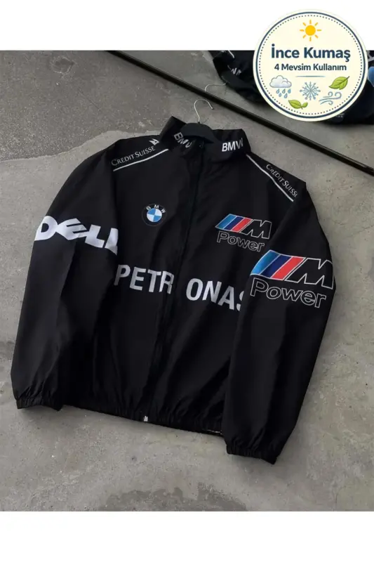 Bmw ///m Retro Uniseks Parashut Mato Oversize Raqamli Bosma Qora Shamol Qaytargich Yomg'ir Palto - To'q ko'k - 1