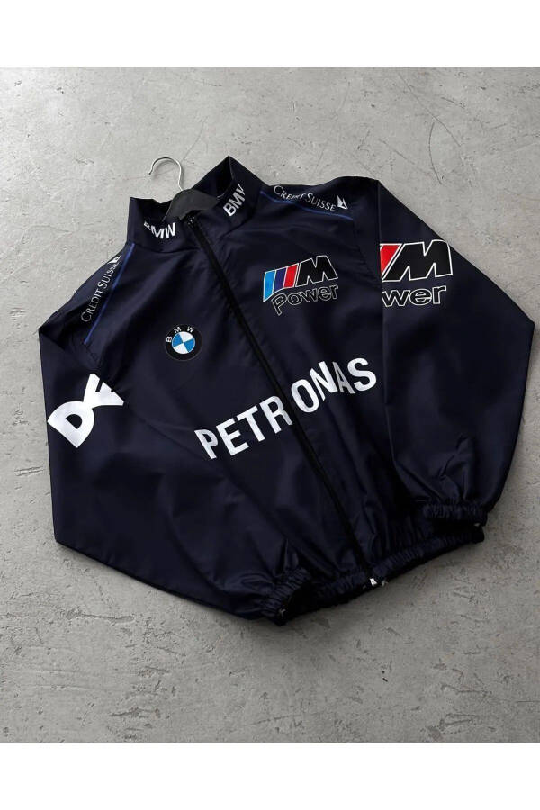 BMW ///m Retro Unisex Parachute Fabric Oversize Digital Printed Black Windbreaker Raincoat - 5