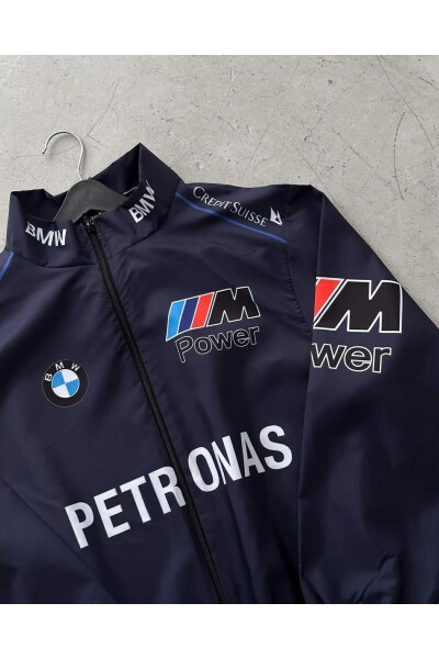 BMW ///m Retro Unisex Parachute Fabric Oversize Digital Printed Black Windbreaker Raincoat - 6