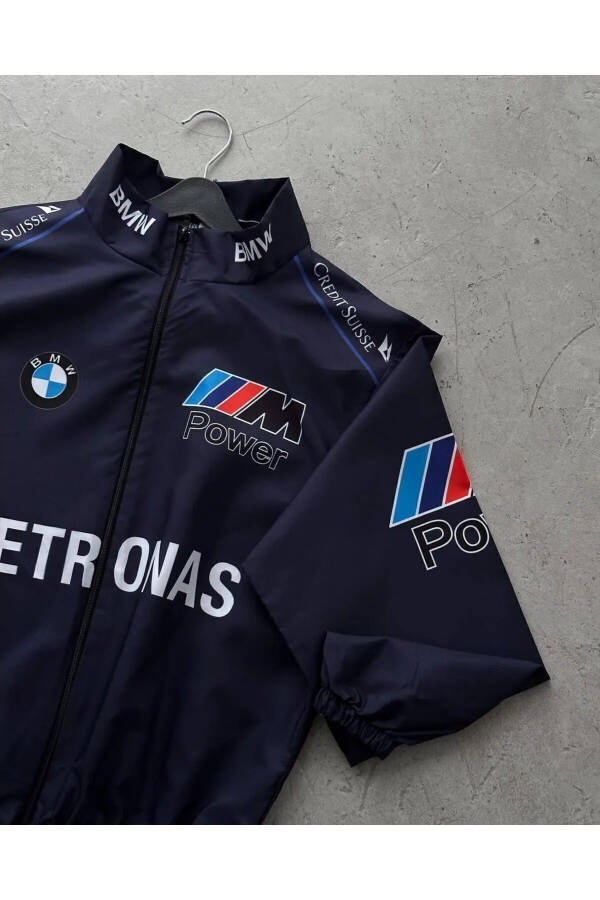 BMW ///m Retro Unisex Parachute Fabric Oversize Digital Printed Black Windbreaker Raincoat - 8