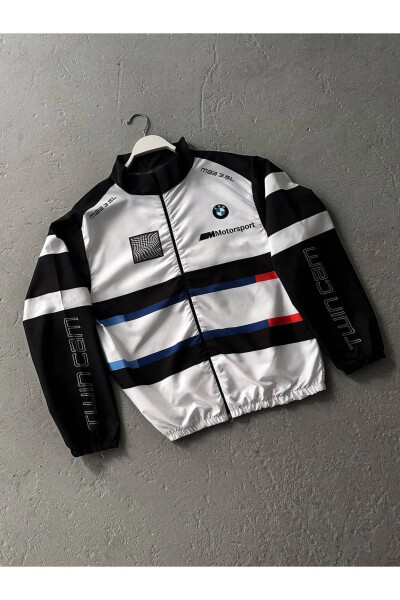 BMW //M Retro Unisex Parachute Fabric Oversize Digital Printed Black Windbreaker Raincoat - 1