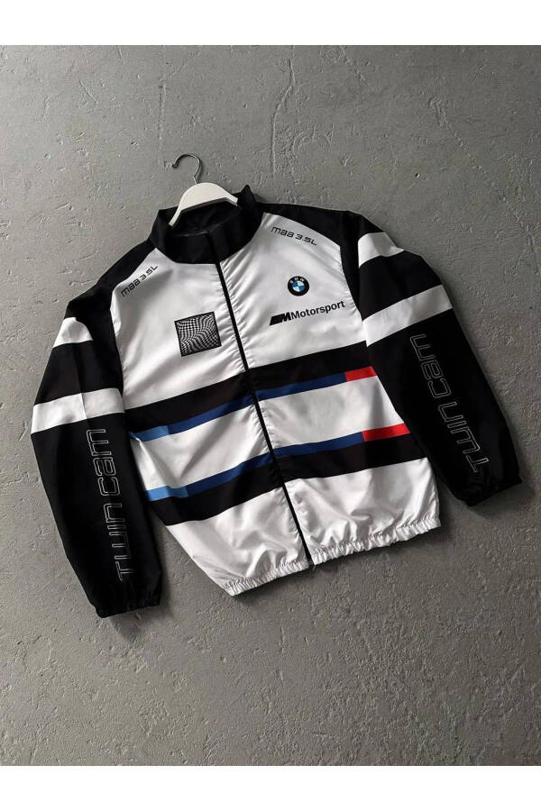 BMW //M Retro Unisex Parachute Fabric Oversize Digital Printed Black Windbreaker Raincoat - 1