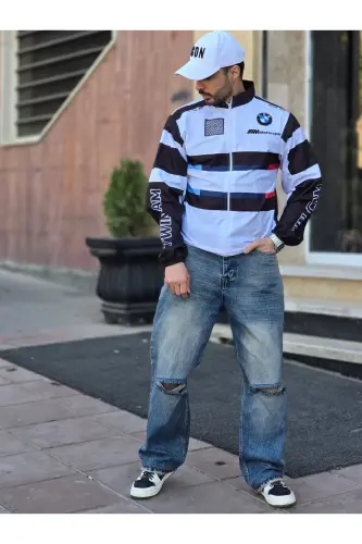 BMW //M Retro Unisex Parachute Fabric Oversize Digital Printed Black Windbreaker Raincoat - 4