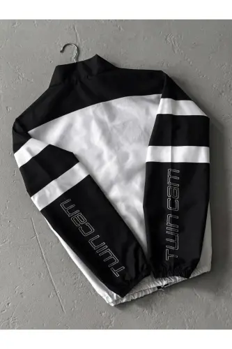 BMW //M Retro Unisex Parachute Fabric Oversize Digital Printed Black Windbreaker Raincoat 