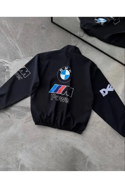 Bmw ///m Retro Unisex Parachute Fabric Oversize Digital Printed Black Windbreaker Raincoat-Navy Blue - LUSHEN