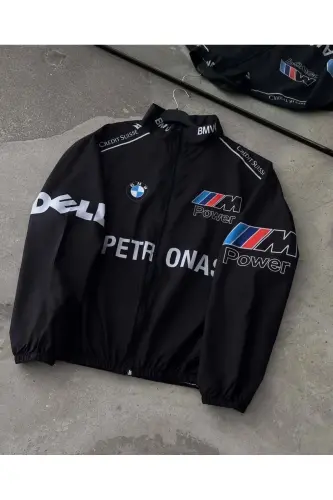 Bmw ///m Retro Unisex Paraşüt Kumaş Oversize Dijital Baskılı Siyah Rüzgarlık Yağmurluk-Lacivertt - 1